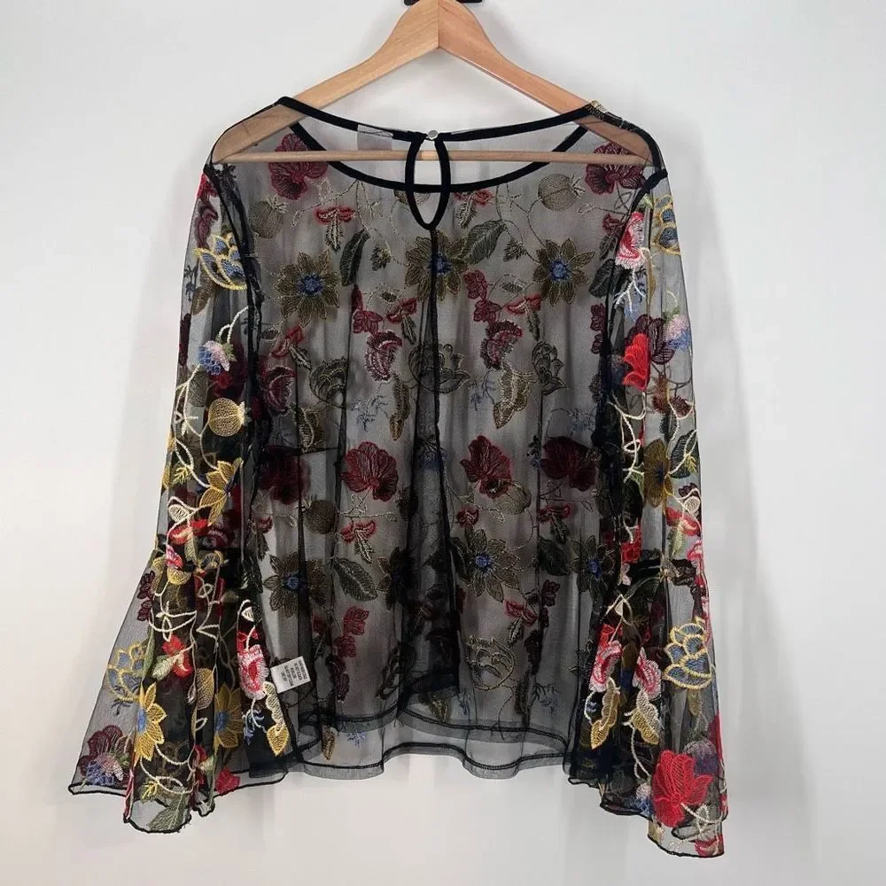 Impulsive Sheer Embroidered Floral Top - Picture 2 of 11